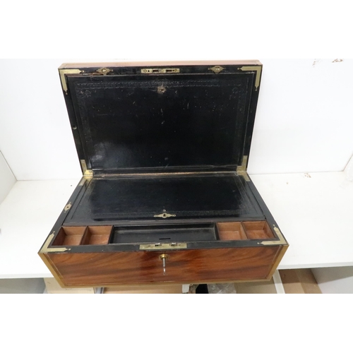 621 - A good quality 19th century mahogany and brass bound fitted box with a J. Bramah lock with a key and... 