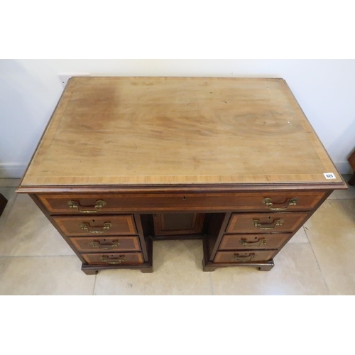 625 - A Georgian mahogany and inlaid seven drawer kneehole desk with a central cupboard door - Width 99cm ... 