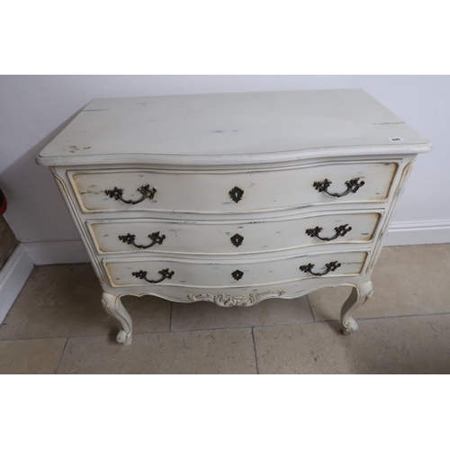 628 - A modern shabby chic three drawer chest of drawers - Width 93cm x Height 83cm