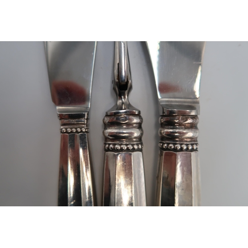 326 - Danish silver 'Acorn' pattern carving set, all stamped Georg Jensen, Sterling Denmark, 20th century,... 