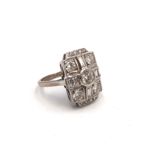  An 18ct white gold Art Deco style ring - approx 2ct of diamonds - ring size M - head 18mm x 13mm - d... 