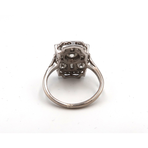  An 18ct white gold Art Deco style ring - approx 2ct of diamonds - ring size M - head 18mm x 13mm - d... 