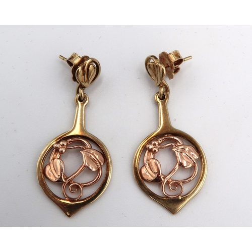  A pair of 9ct gold Clogau ear pendants. Weight 5.20 grams