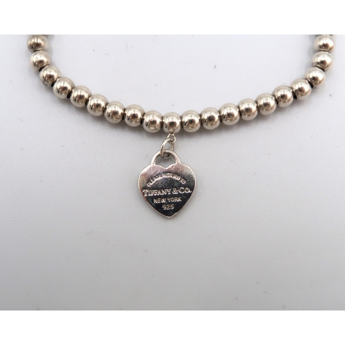  A Tiffany .925 Silver Heart Bead Bracelet, 19cms Long Including the Clasp