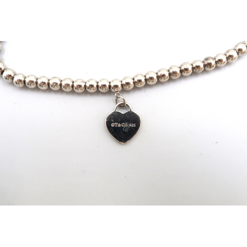  A Tiffany .925 Silver Heart Bead Bracelet, 19cms Long Including the Clasp