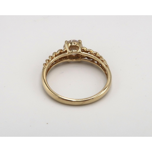  A 9ct Yellow Gold White Zircon Solitaire Ring, Zircon approx. 1crt with Rope Work Shoulders, Ring Si... 