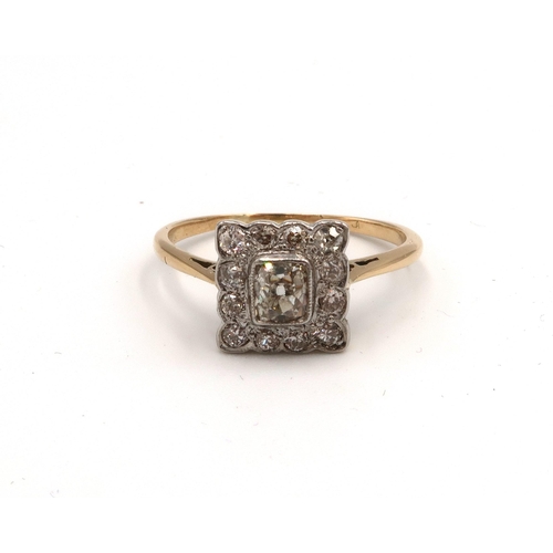  An 18ct Yellow Gold and Platinum (Tested) Art Deco Diamond Ring, Diamonds Are Bright and Lively, Rin... 