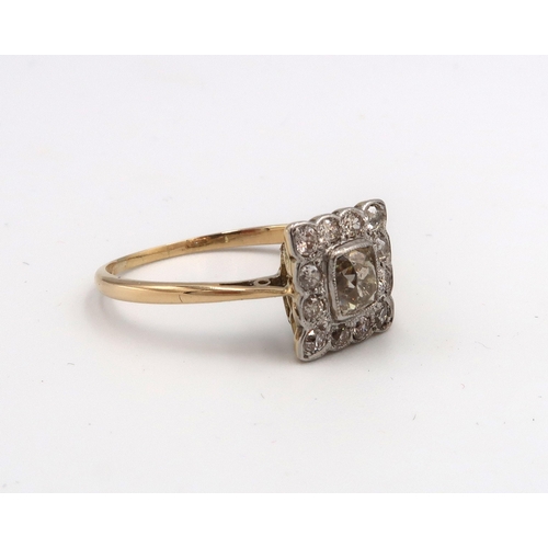  An 18ct Yellow Gold and Platinum (Tested) Art Deco Diamond Ring, Diamonds Are Bright and Lively, Rin... 