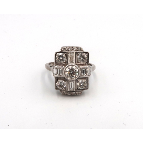 1 - An 18ct white gold Art Deco style ring - approx 2ct of diamonds - ring size M - head 18mm x 13mm - d... 