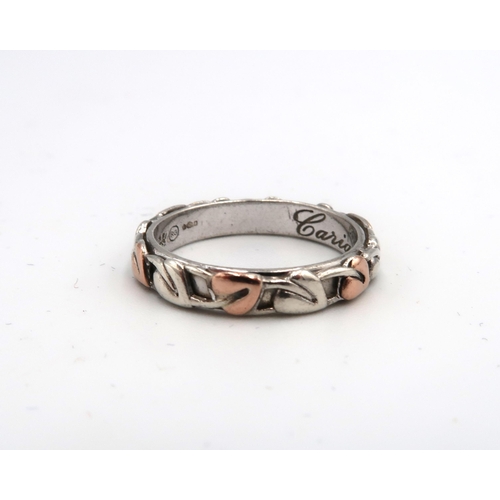 73 - A Clogau silver ring with rose gold leaf highlights, size L/M, 2.8g.