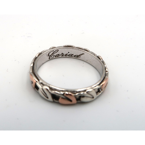 73 - A Clogau silver ring with rose gold leaf highlights, size L/M, 2.8g.