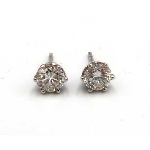 83 - A pair of diamond and 18ct white gold earrings - Estimated 1.36ct total diamond weight Estimated I/J... 