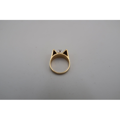 133 - An 18ct yellow gold hallmarked two stone diamond ring of brutalist design, ring size M - weight appr... 