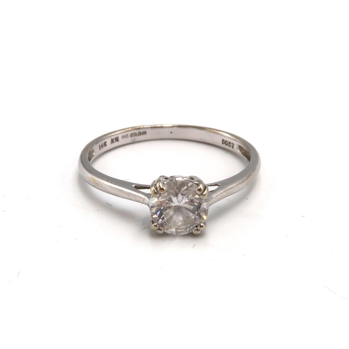 146 - A 14ct white gold and cubic zirconia solitaire ring, size T, 2.3g.