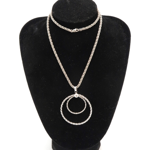 151 - A 9ct white gold twist neck chain 50cm long, with 9ct white gold double hoop pendant, combined weigh... 