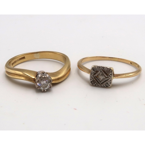 213 - Two diamond rings - An 18ct yellow gold (hallmarked) single stone diamond ring - diamond weight appr... 