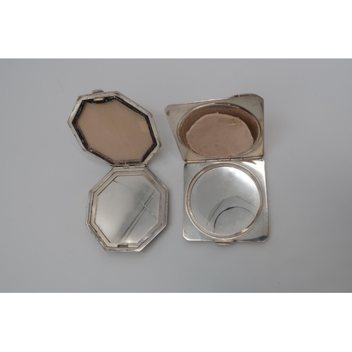 354 - Two vintage silver compacts, one of octagonal form, the other of square form with canted corners, bo... 