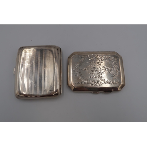 355 - Two silver cigarette cases, one of curved form, with engine turned decoration, and gilt interior, mo... 