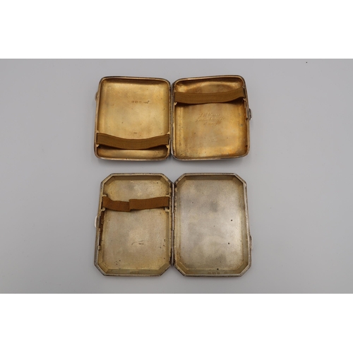 355 - Two silver cigarette cases, one of curved form, with engine turned decoration, and gilt interior, mo... 