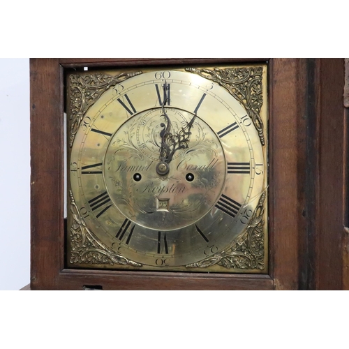 582 - An 8 day longcase clock with a square 12 inch brass dial signed Samuel Coxall Royston - in an oak ca... 