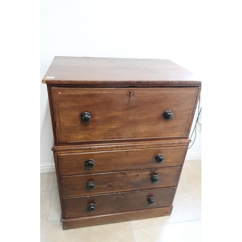 644 - A mahogany secretaire chest with a fitted interior over a pine three drawer base - 82cm x 110cm