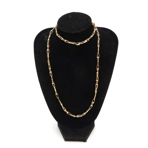 80 - A 9ct gold ball and link necklace chain, 64cm long, 10.0g.