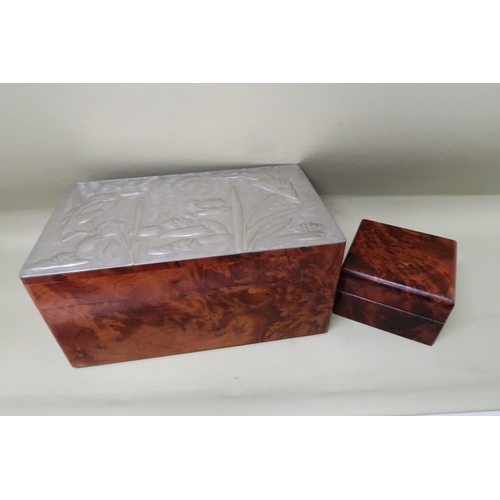 233 - A Thuya Tree veneered jewellery box, with pewter top by Maria Santos Alcantara, with fitted tray, 26... 