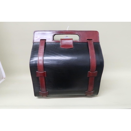 449 - A lady's two tone leather Gladstone bag or vanity case, 32 by 21 by 34cm high.