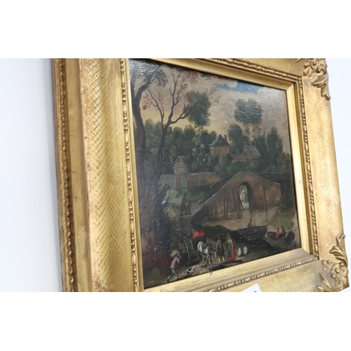 576 - An interesting late 18th century Dutch oil on board in gilt frame, unsigned, 35cm wide x 32cm tall