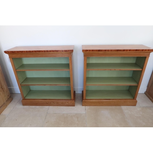 674 - A pair of burr oak bookcases - Width 91cm x Height 95cm - made by a local craftsman to a high standa... 