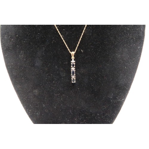 127 - A 9ct gold, sapphire and diamond pendant on 9ct gold fine link chain, chain length 45cm, total weigh... 