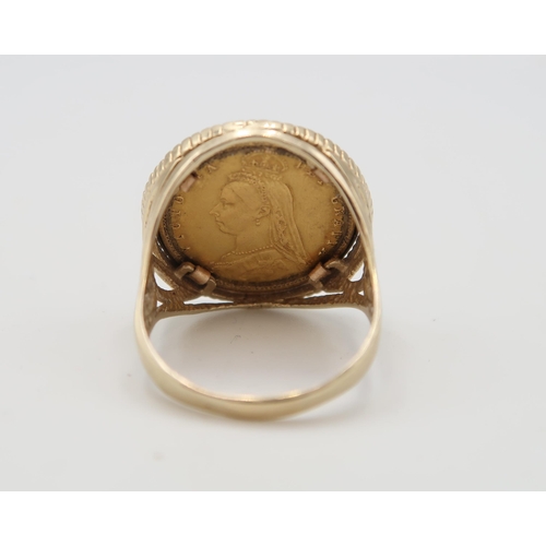 An 1887 half Sovereign set in a hallmarked 9ct yellow gold ring mount ...