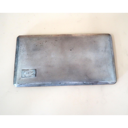 360 - A late Art Deco silver cigarette case, of slim, rectangular, double sized form with engine turned de... 