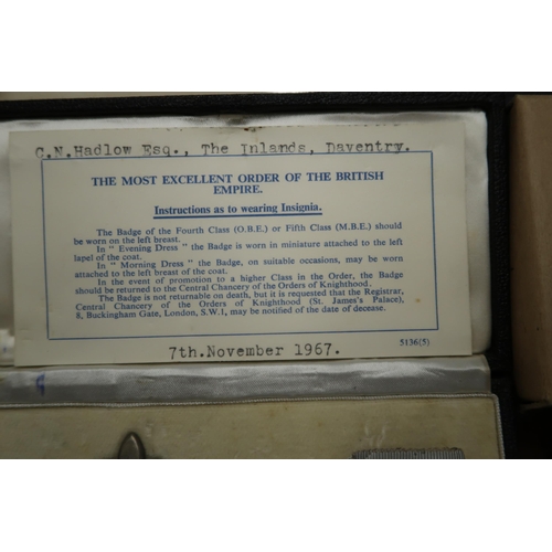 451 - The Most Excellent Order of the British Empire, MBE, medal awarded to C. N. Hadlow Esq, 7th November... 