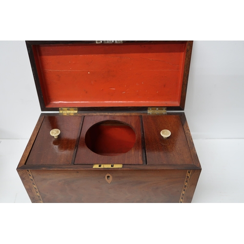 515 - A Georgian mahogany and inlaid tea caddy - Width 31cm