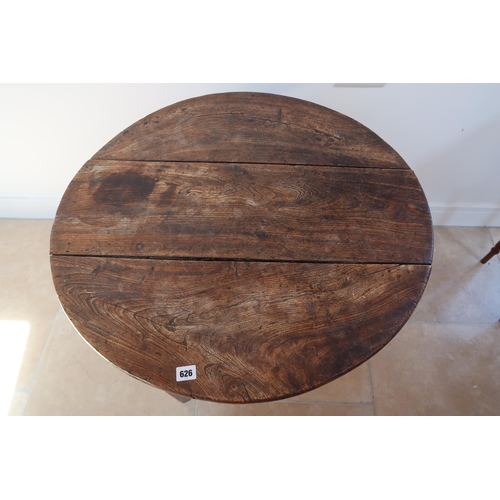 626 - An early 19th century cricket table, possibly elm or yew wood, 79cm x 76cmcm diameter top x 72cm hig... 