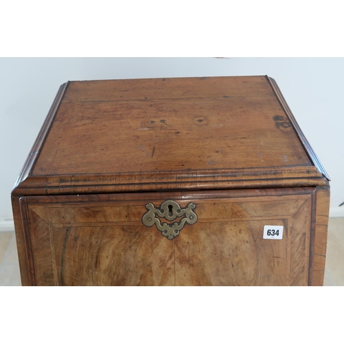 634 - An antique burr walnut bureau and fitted interior over two drawers, 18th century and later, 50cm wid... 