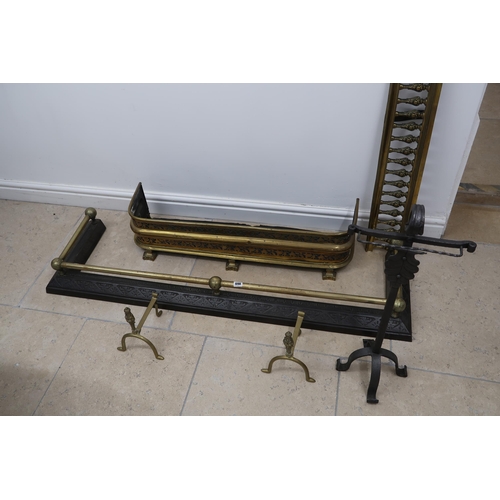698 - Two fire fenders - 120cm x 86cm wide - fire dogs and brass grill