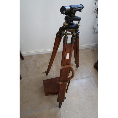 713 - An Architects sextant and wood/brass tripod stand and sextant carrying box
