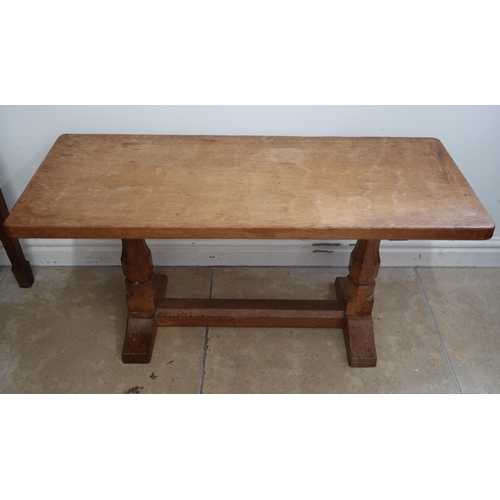 715 - Robert Mouseman Thompson - An oak refectory coffee table with rectangular top with carved mouse sign... 