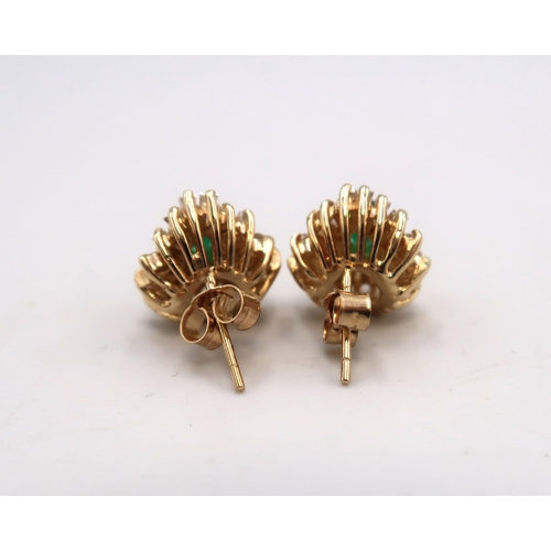 80 - A pair of 18ct Yellow Gold (Tested) Designer Emerald and Diamond Ear Rings with 9ct Yellow Gold Butt... 