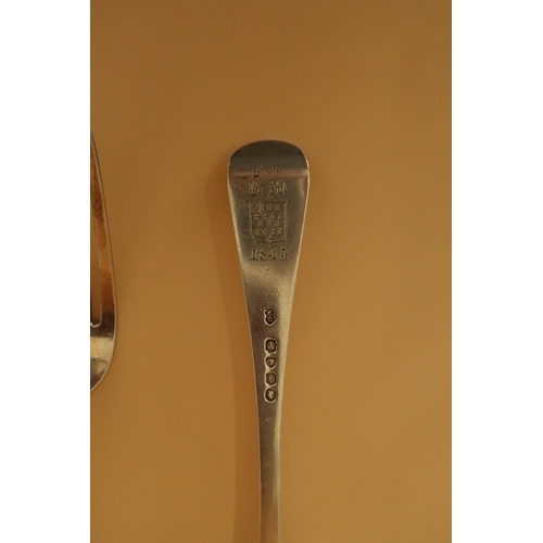 375 - A set of six early Victorian silver large forks in the Hanovarian pattern all armorial engraved with... 