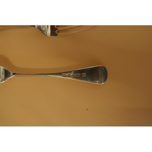 378 - A set of six Victorian silver dessert forks, in the Hanovarian pattern, monogram engraved, John & He... 