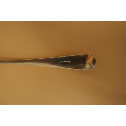 379 - A set of six George III Scottish silver dessert spoons in the Hanovarian pattern, monogram engraved,... 