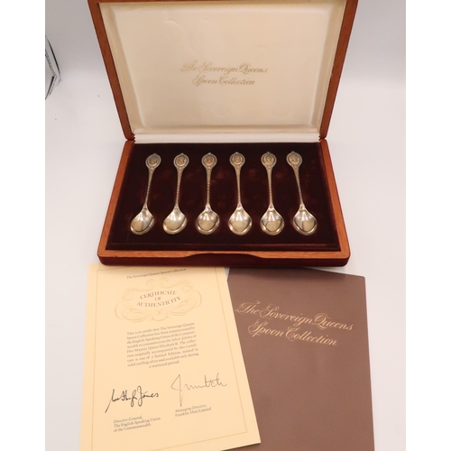 380 - The 'Sovereign Queens' Spoon Collection. A cased set of six Franklin Mint silver spoons. Sheffield. ... 