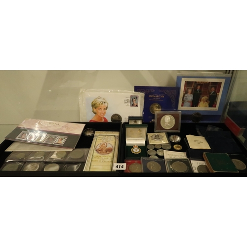 414 - A Selection of Silver & Commemorative coinage to include Seven five pound coins, Elizabeth II Silver... 