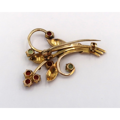 20 - A 9ct Yellow Gold Garnet and Peridot Floral Brooch, Head Size 40mm x 30mm