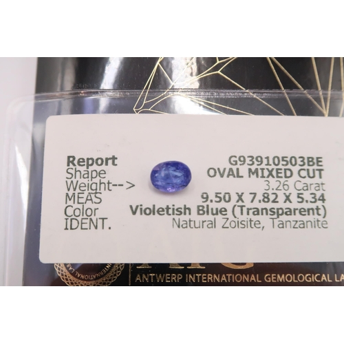 48 - Five loose tanzanite/zoisite gemstones. To include an oval cut with AIG report stating 3.26 cts. A p... 