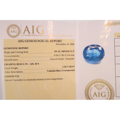 48 - Five loose tanzanite/zoisite gemstones. To include an oval cut with AIG report stating 3.26 cts. A p... 