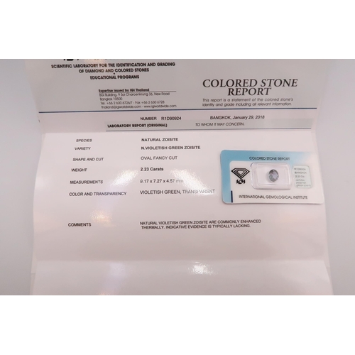 48 - Five loose tanzanite/zoisite gemstones. To include an oval cut with AIG report stating 3.26 cts. A p... 